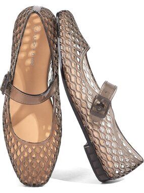 Women's Black Comfortable Jelly Ballet Buckle Strap Mesh Clear Beach Sandals